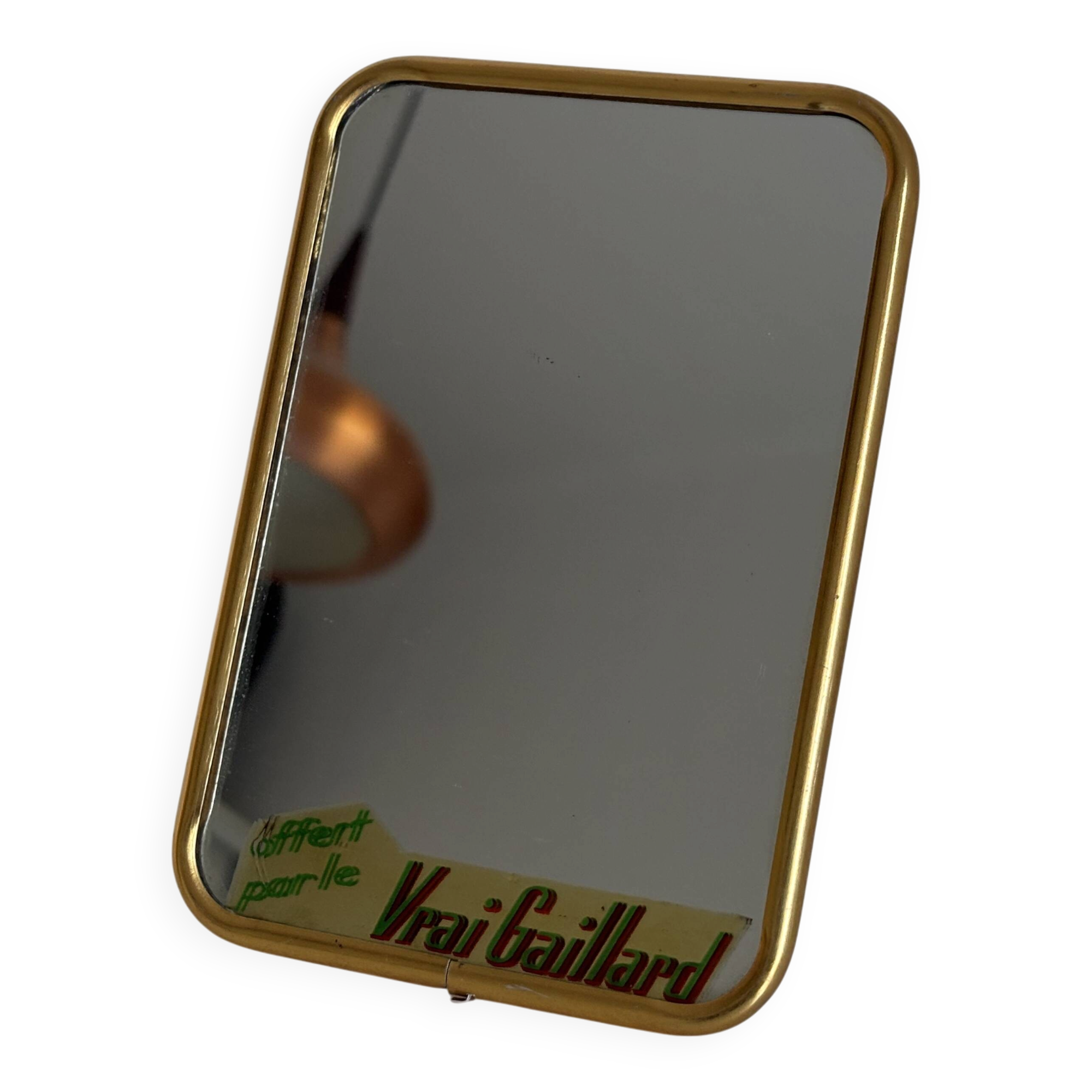 Vintage 1960 barber mirror, shaving or travel, gold and blue - 16 x 11 cm