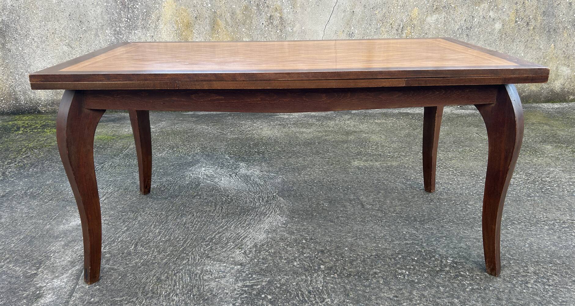 Large extendable table, marquetry, oak, vintage, 1950s