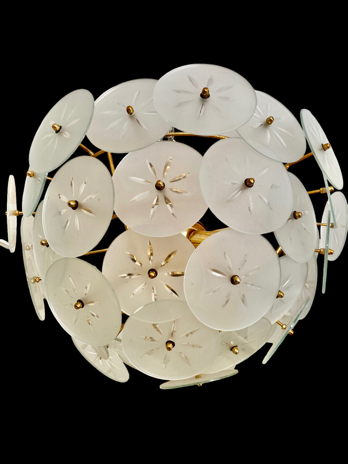 Veca ceiling lamp floral model gold structure, italy 1980s