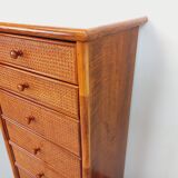 Vintage chest of drawers in rattan, wood and cane