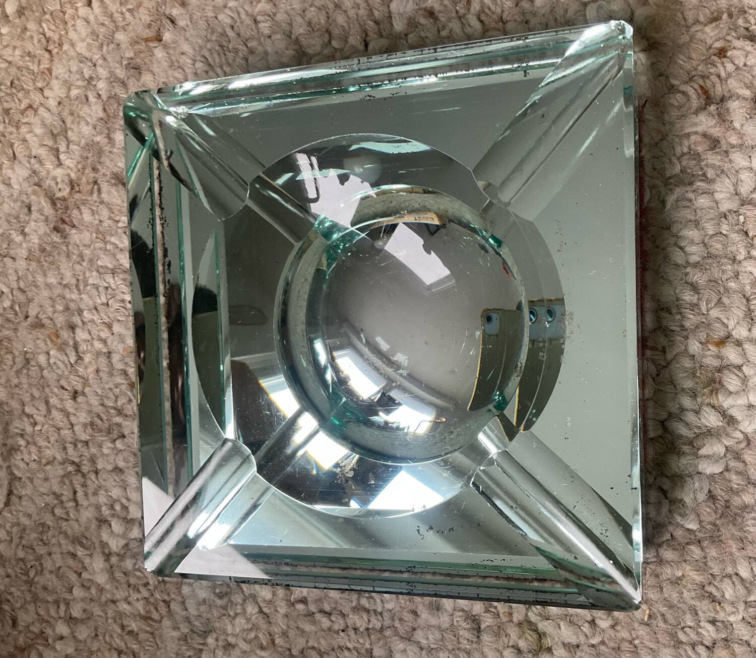 Jean Luce Art Deco ashtray in mercurized Saint Gobain glass