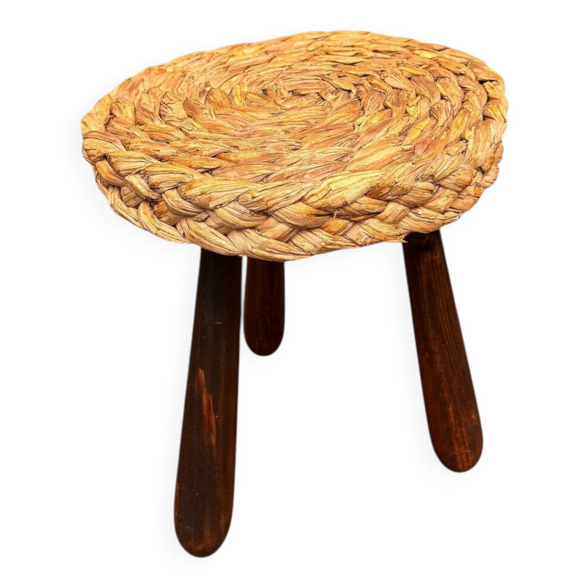 Oak and straw stool – Audoux-Minet – 1950s-60s