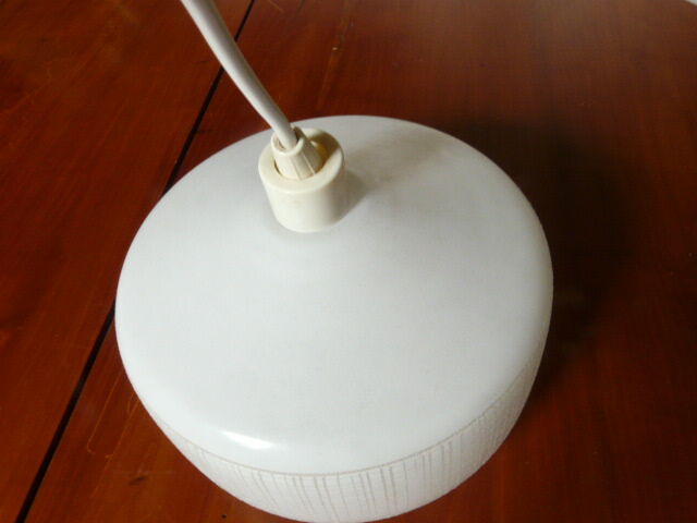 White glass chandelier pendant lamp with geometric decoration 50s