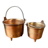 Duo of brass planters with handle