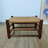Vintage woven straw wooden stool