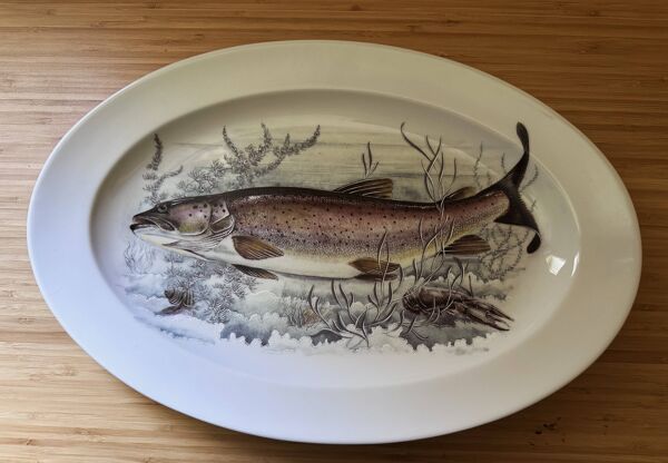 Service à Poisson 7 pièces -6 assiettes et 1 grand plat- en Porcelaine de L
