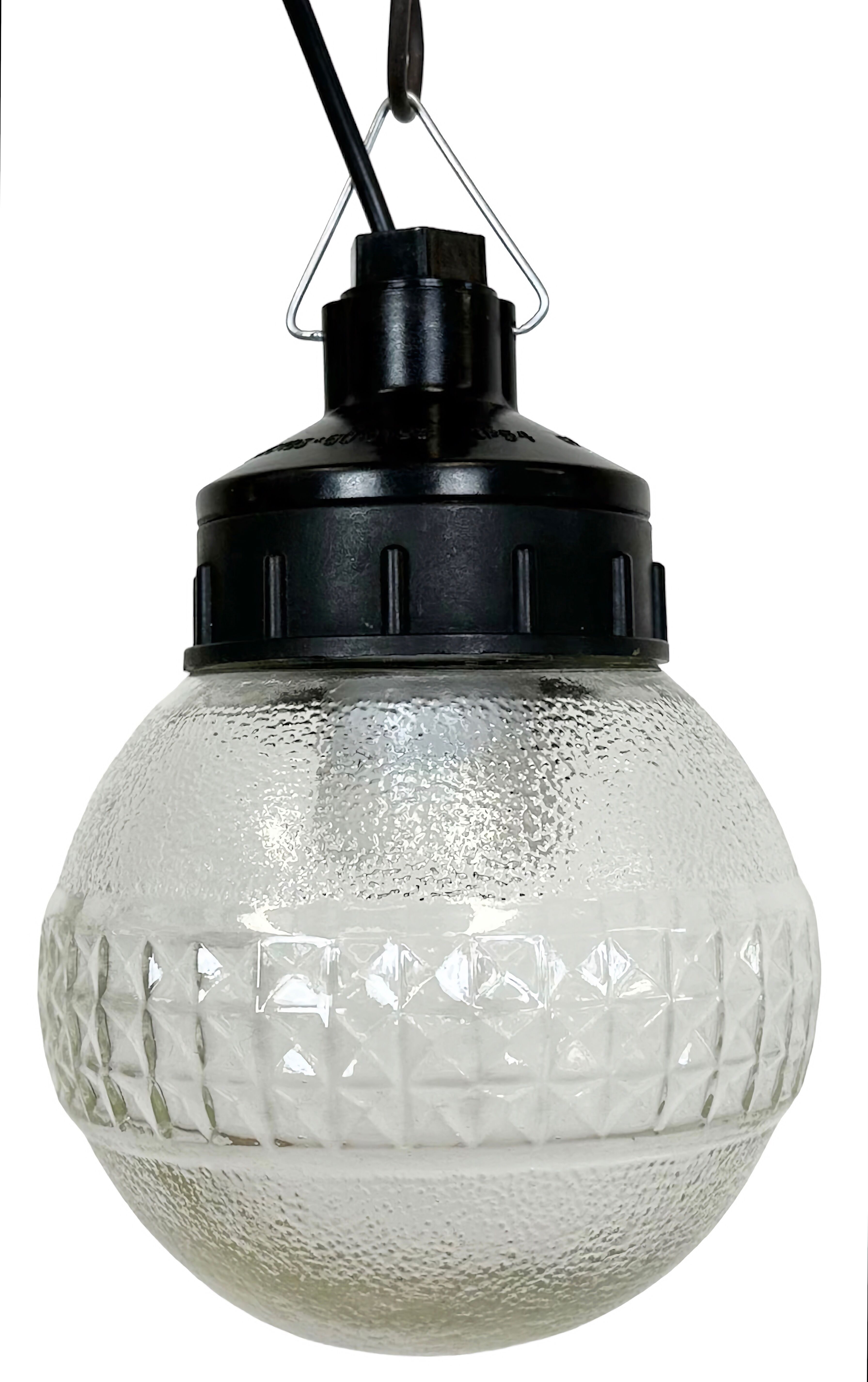 Industrial Bakelite Pendant Light with Frosted Glass, 1970s