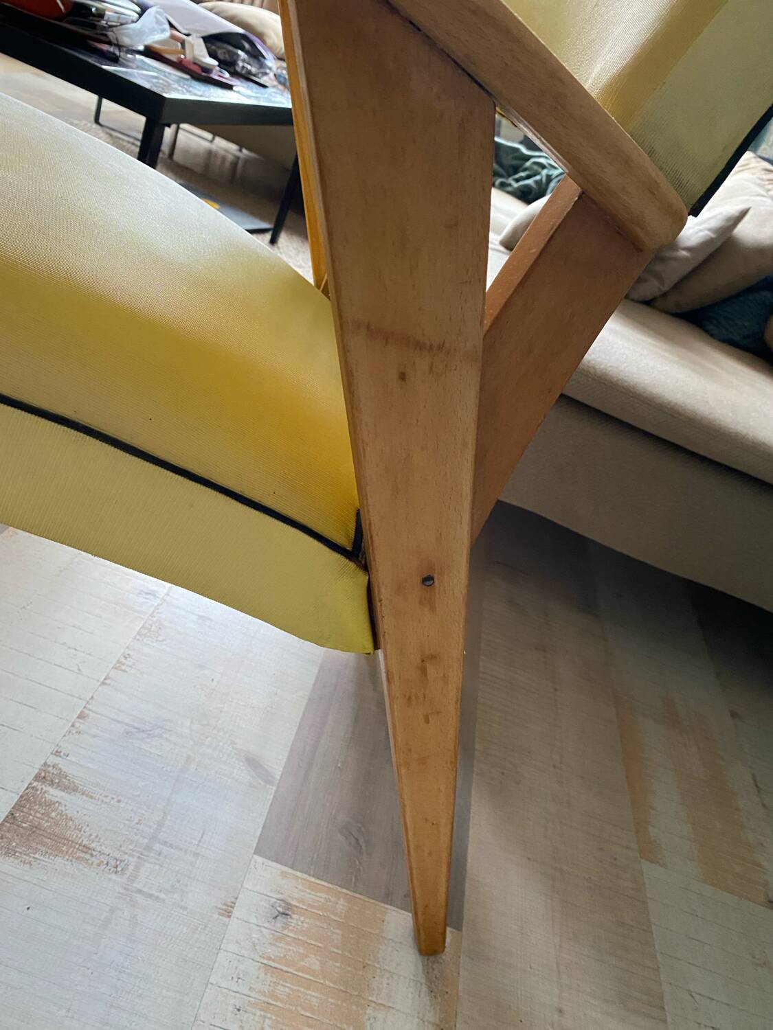 50s Yellow Skai Bridge Chair with Compass Legs