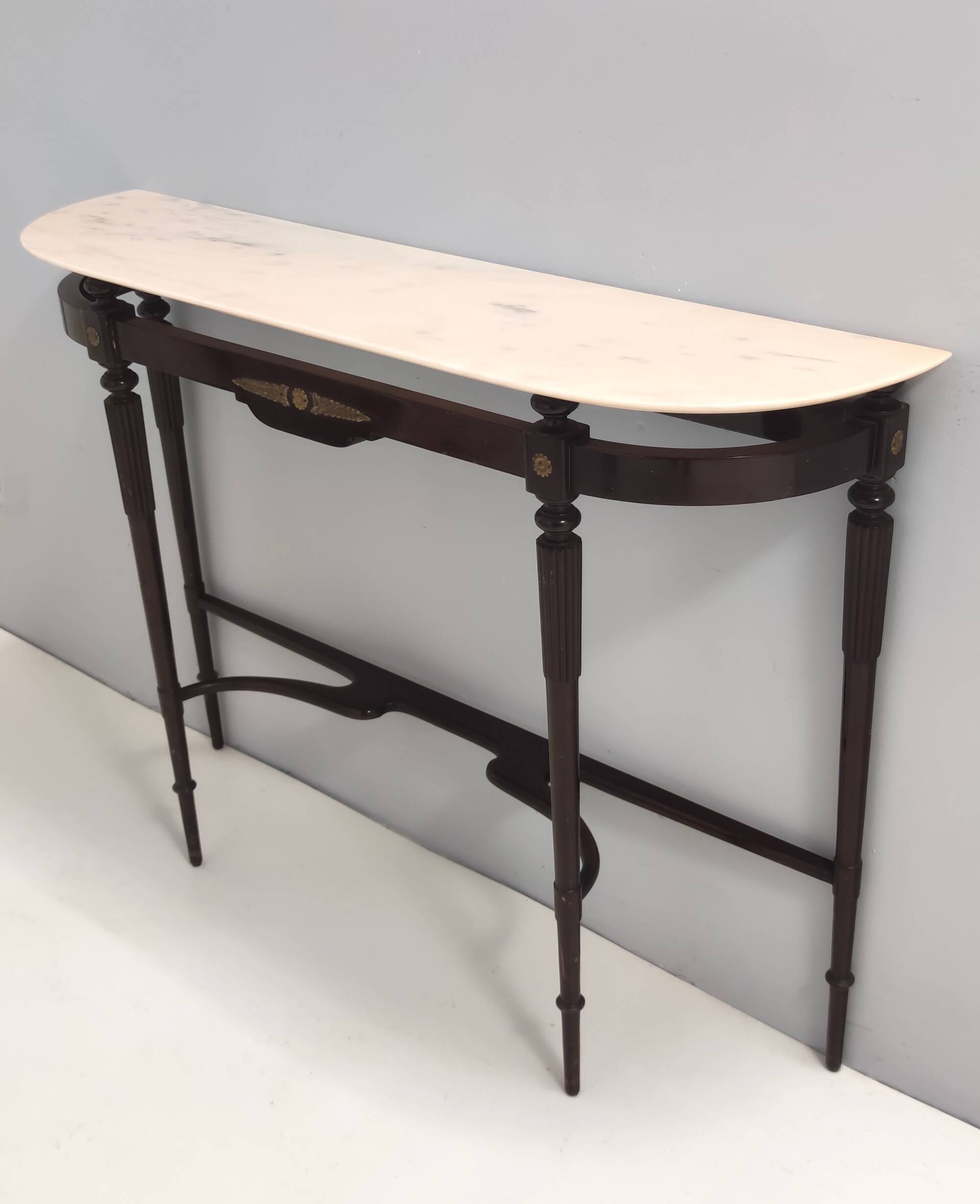 Vintage beech console table with portuguese pink marble top, italy
