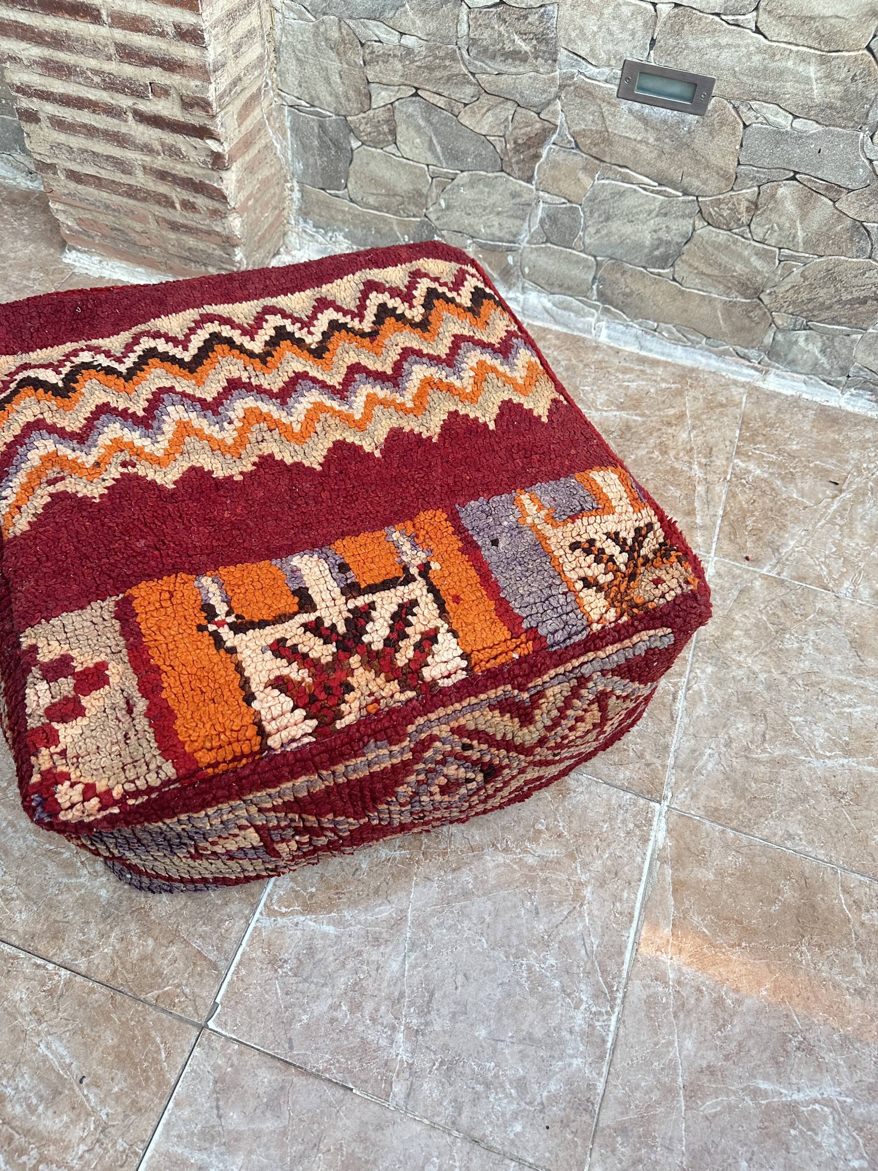 Handmade Berber Kilim pouf, floor cushion