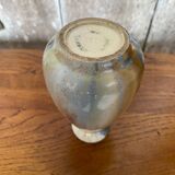 Old mougin style vase ceramic beige crystallized enamel blue france