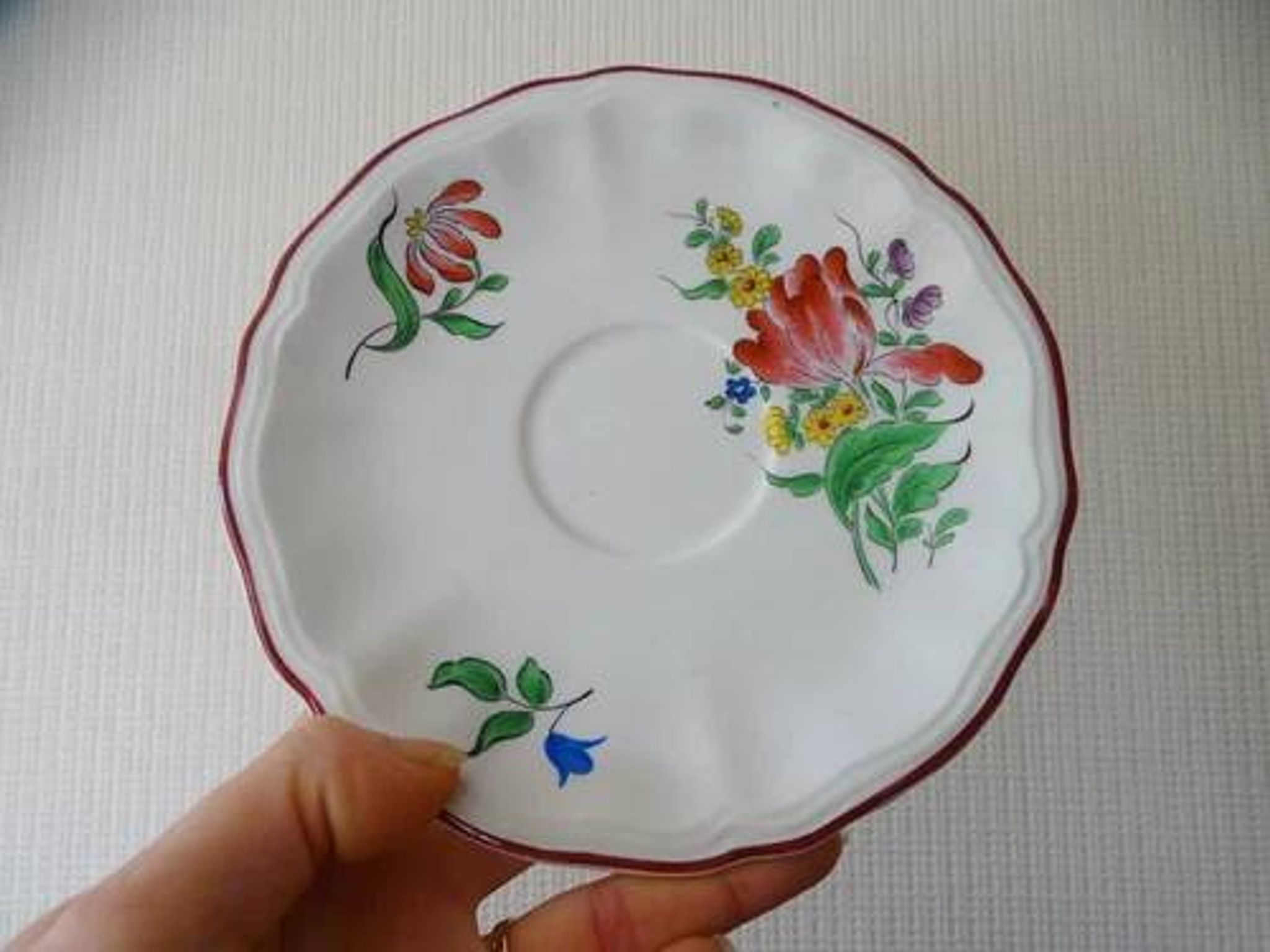 Kg luneville "street lamp" breakfast cup coffee tea earthenware flowers hand-painted - 1