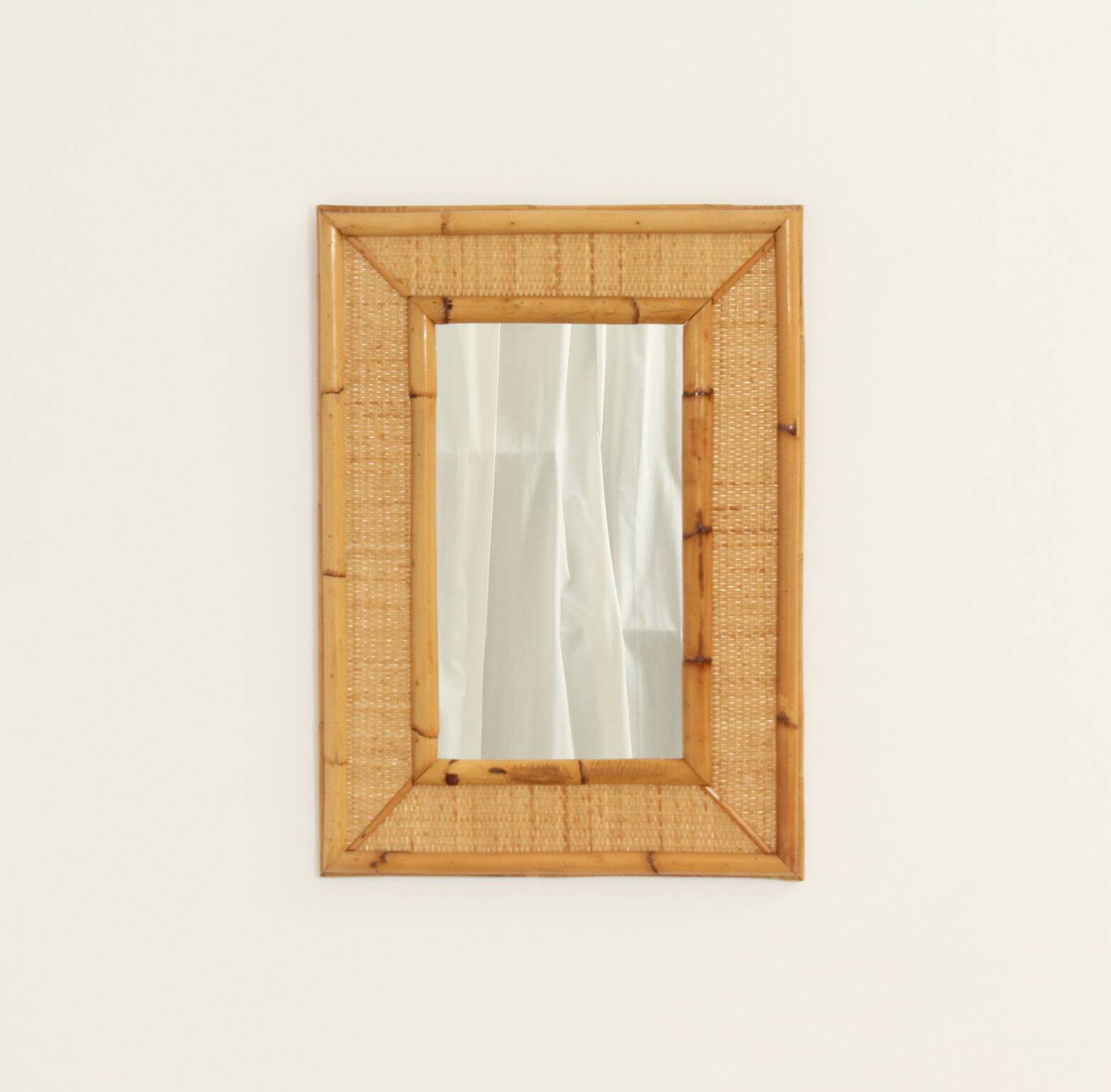 1970s wall mirror in rattan and cane, Spain
