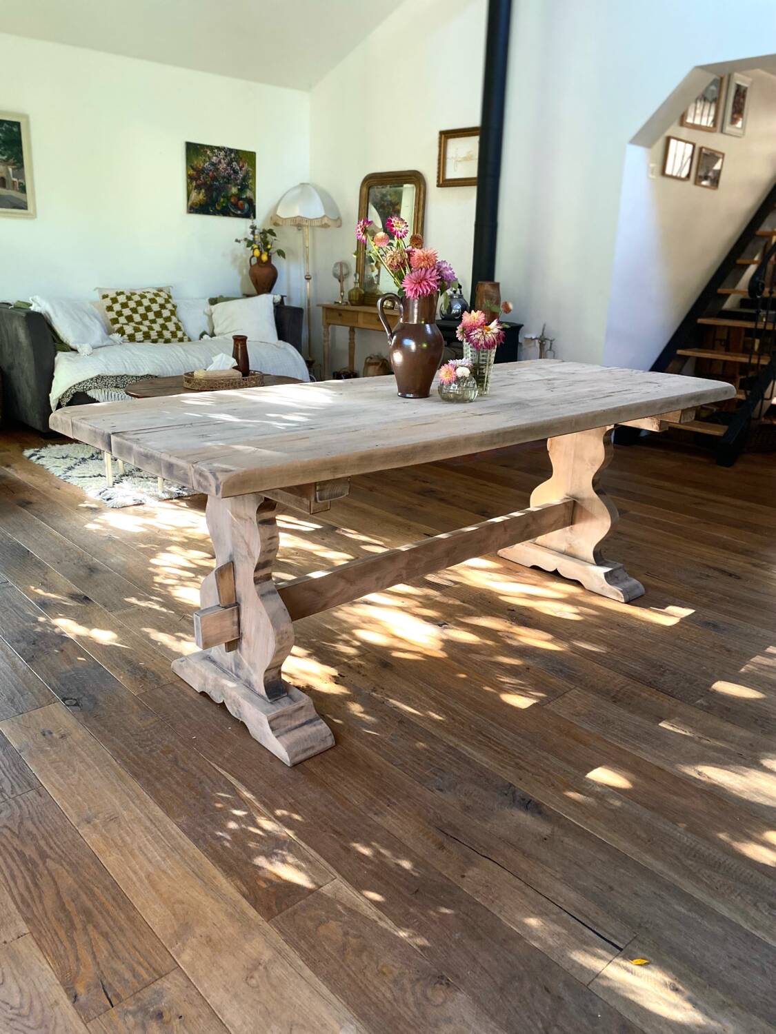 Antique solid wood farmhouse table
