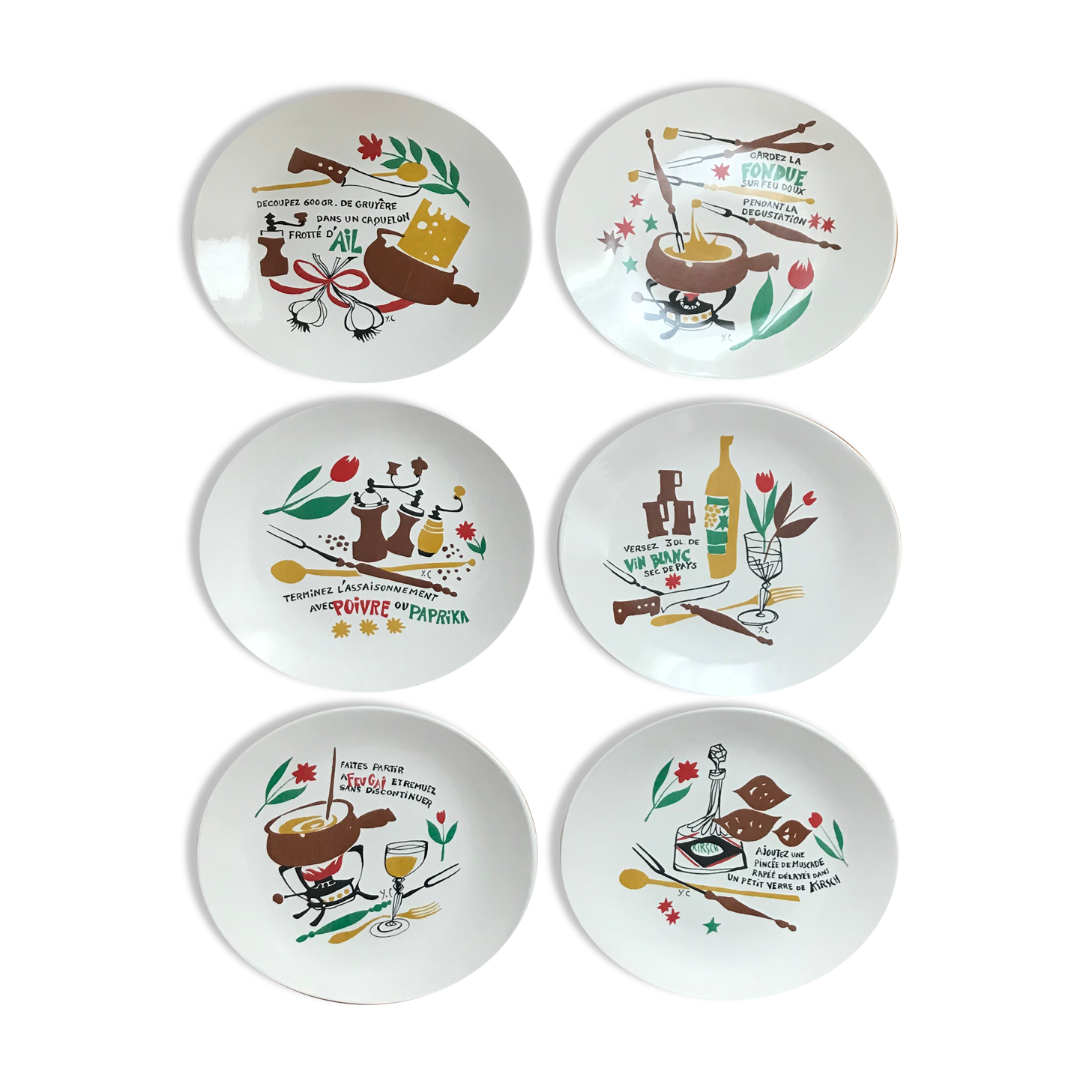 6 plates with fondue Salins