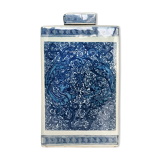 Boîte à thé ancienne chinoise en porcelaine blanc bleu