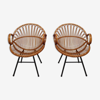 Paire de fauteuils en rotin vintage