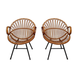 Paire de fauteuils en rotin vintage