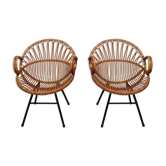 Pair of vintage rattan armchairs