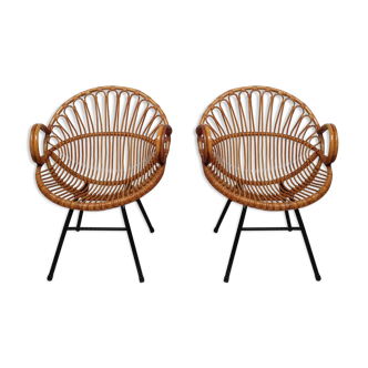 Paire de fauteuils en rotin vintage