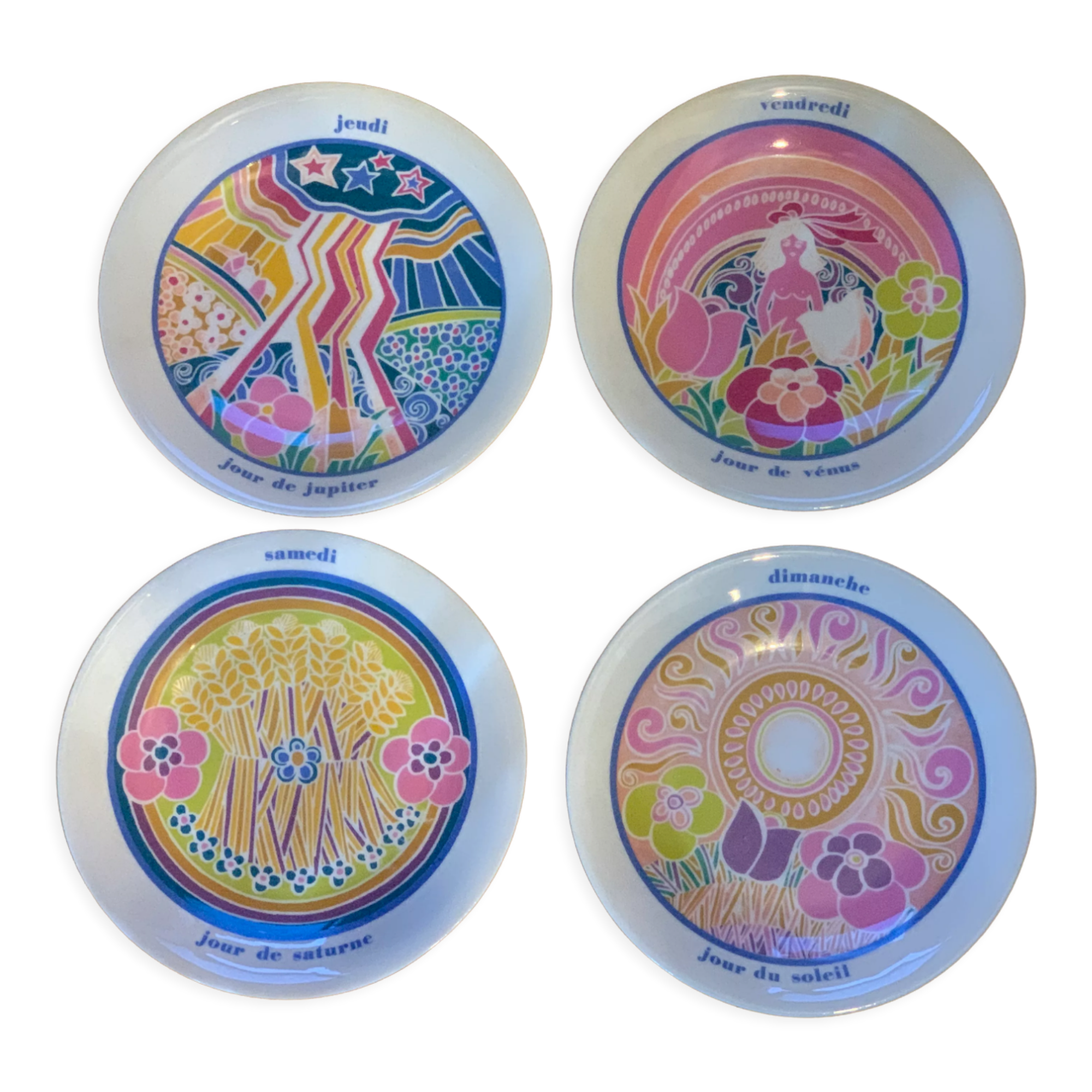 Flat colored porcelain plate, day of the week