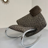 French design rocking chair in fabric and metal from the 70s/80s