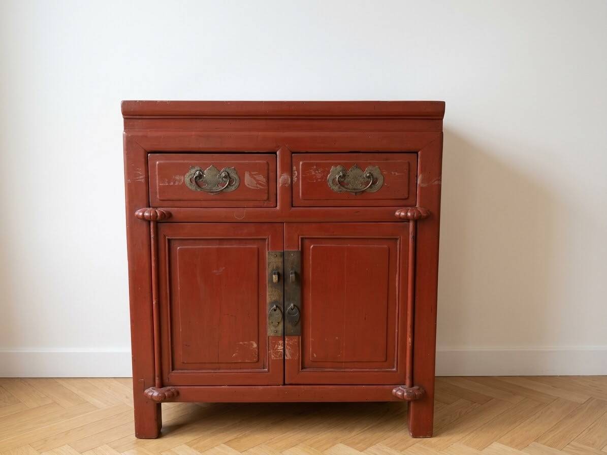 Chinese storage furniture in red lacquered wood