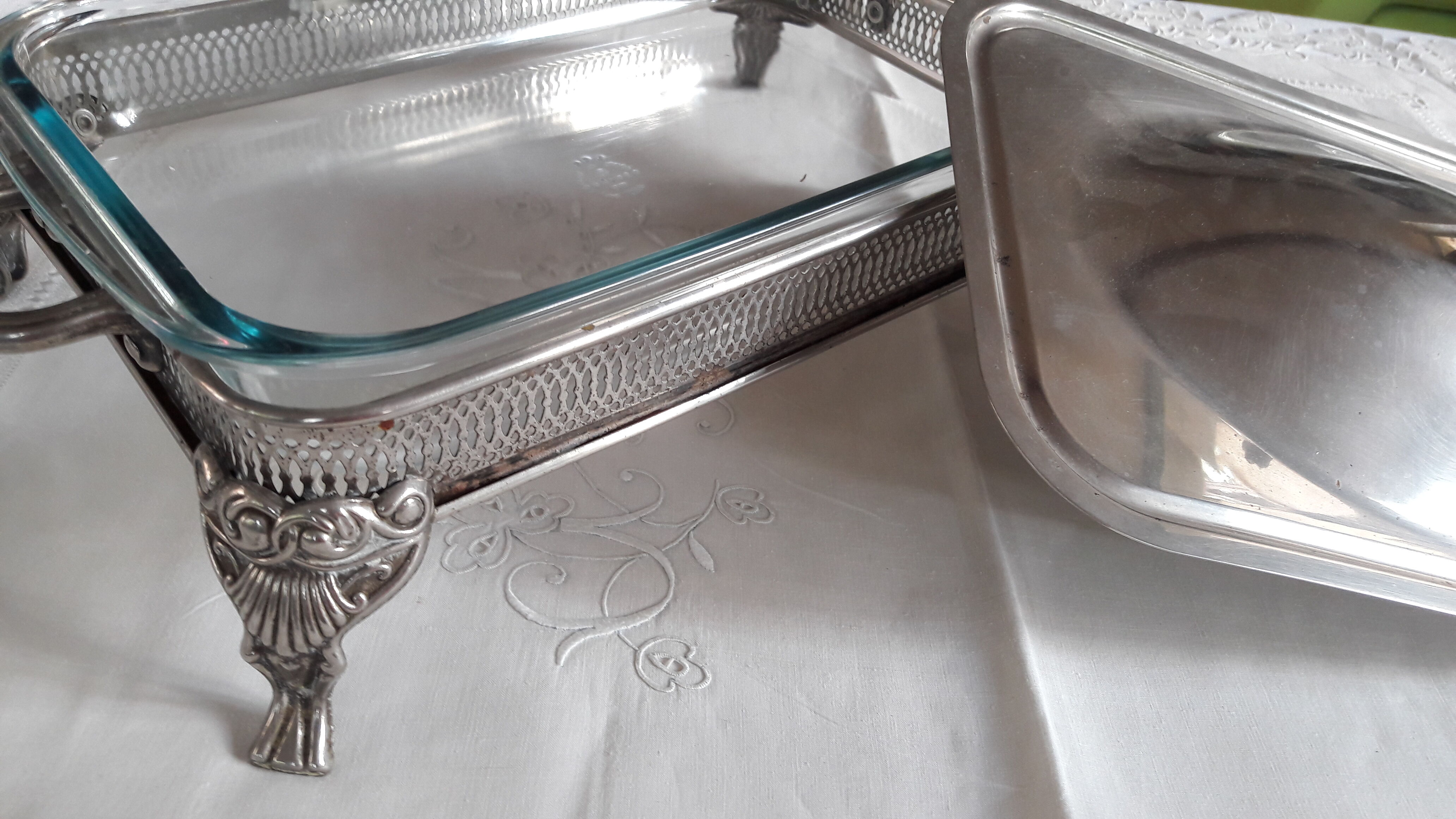 Old silver metal gratin dish