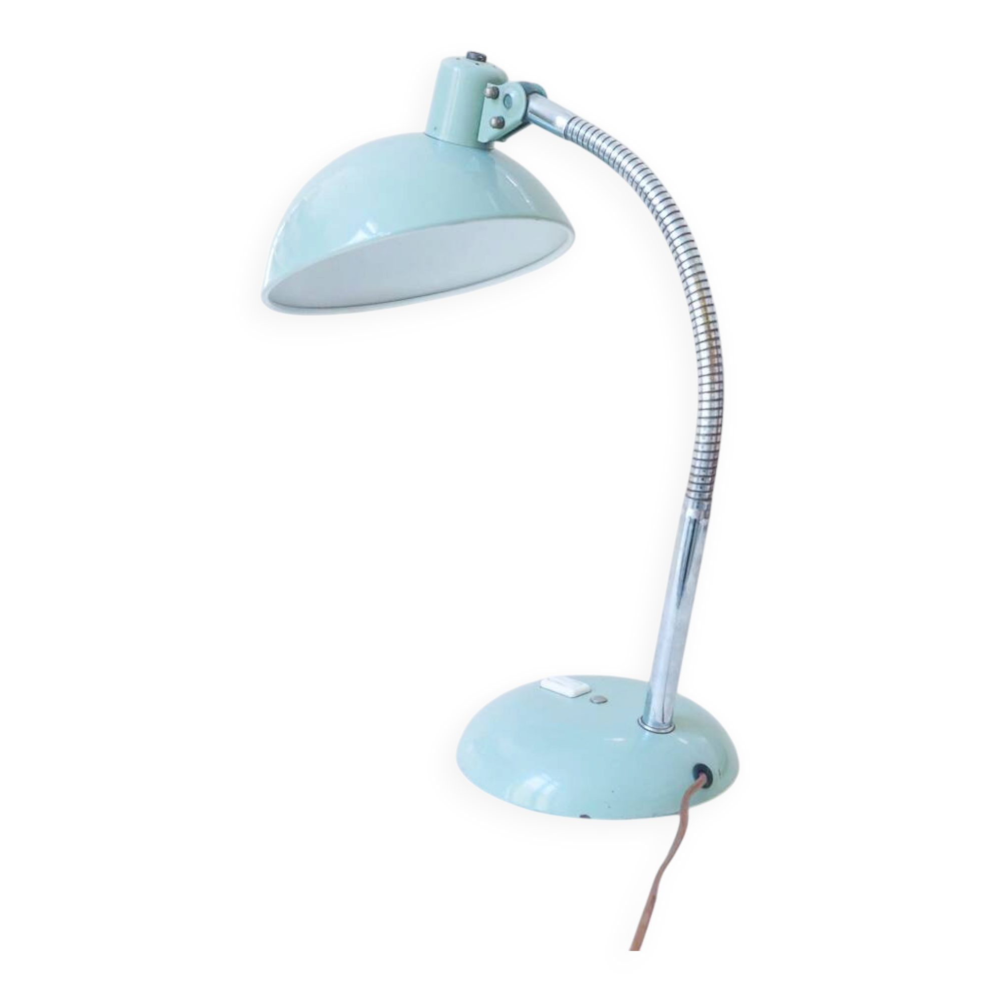 Grande lampe de bureau vintage en métal vert d'eau – Bras flexible chromé