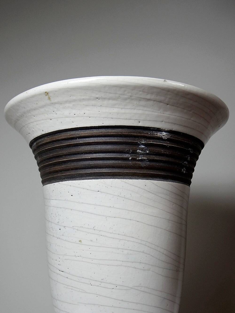 Large modern Raku lamp in beige and brown by Keramos Sèvres - René Hénon