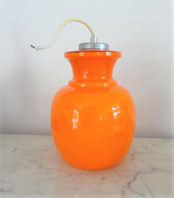 Ceiling lamp orange glass, opaline glass, year 1970s