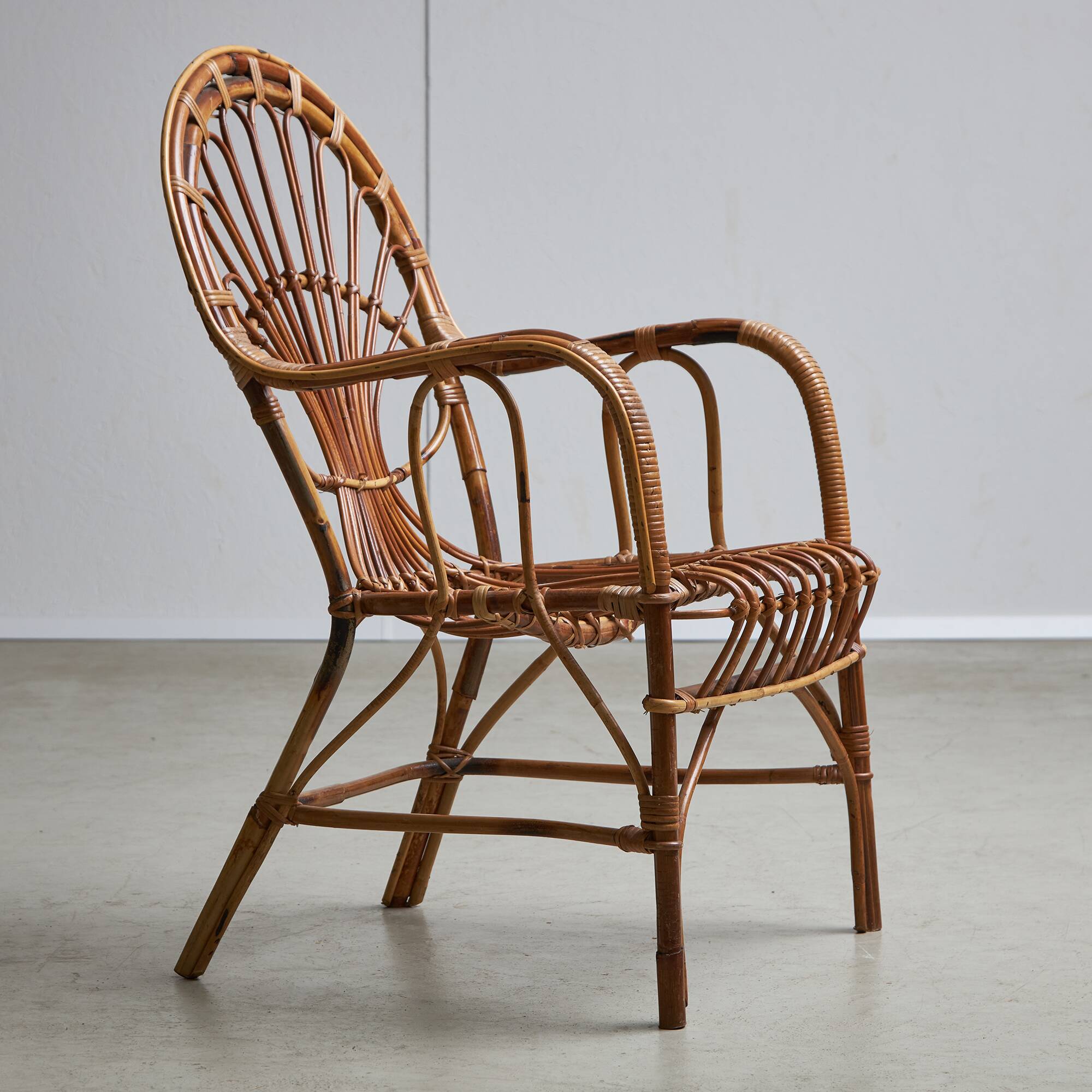 Italian Cane Garden Armchair, 1970s