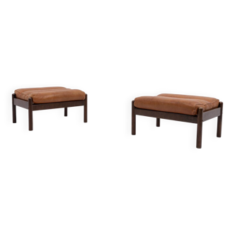 Pair of Danish Modern cognac leather ottomans, 1960’s