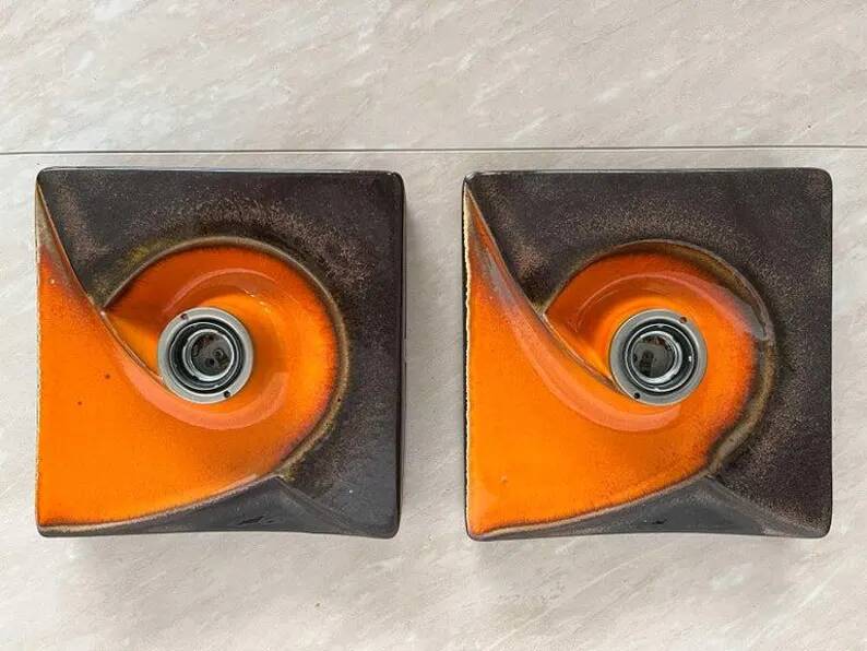 Pair of Midcentury Wall Lamp or Ceiling Flush Mount PAN, Ceramic, Germany, 1970s