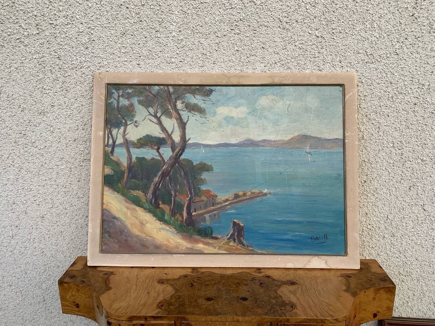 Mediterranean landscape painting signed Procelli 70 x 52