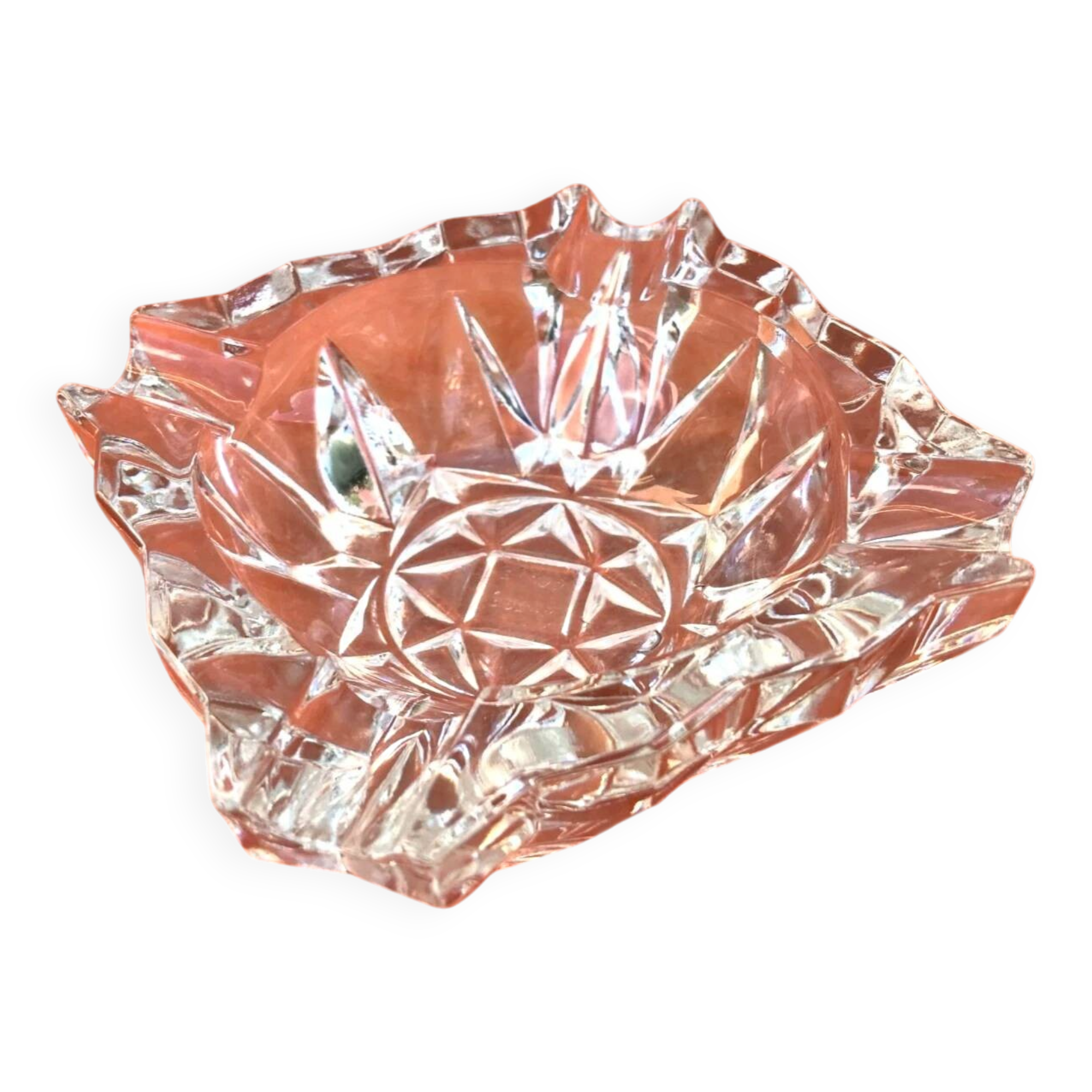 1970s Ashtray Clear Cut and Chiseled Glass