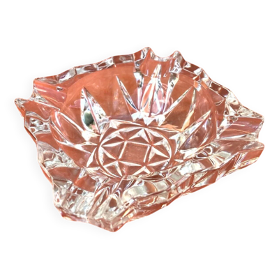 Années 1970 Cendrier Verre transparent taillé et ciselé