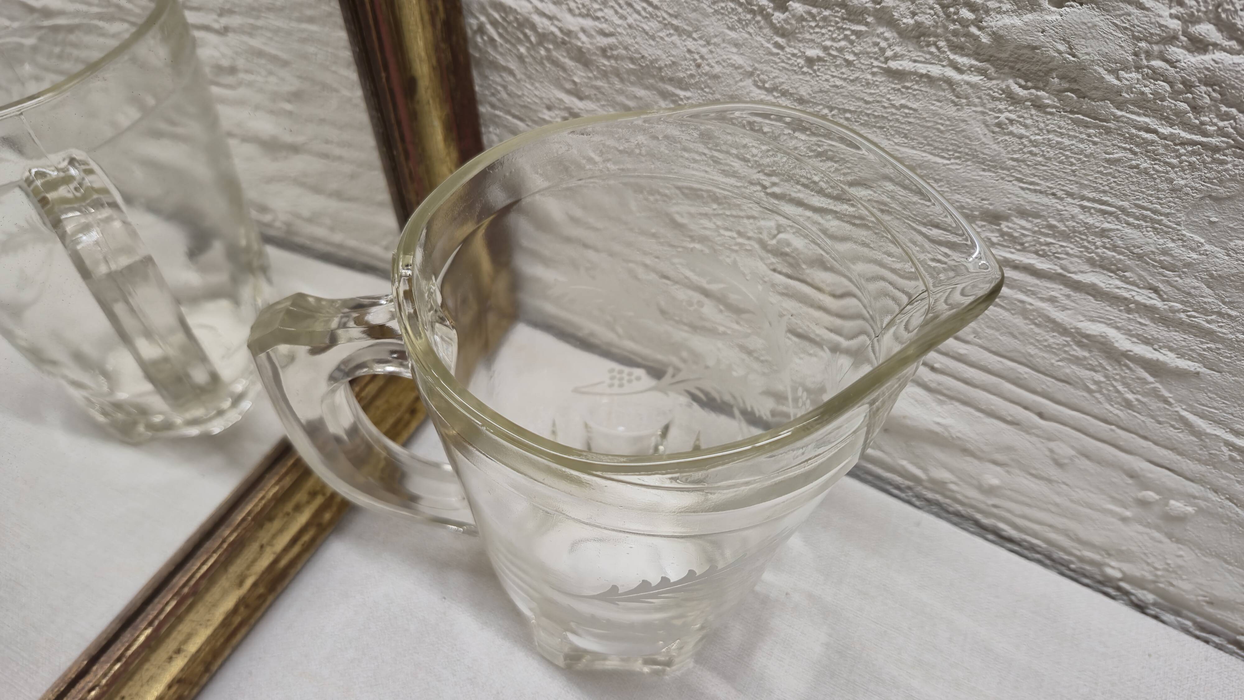 White foliage glass pitcher