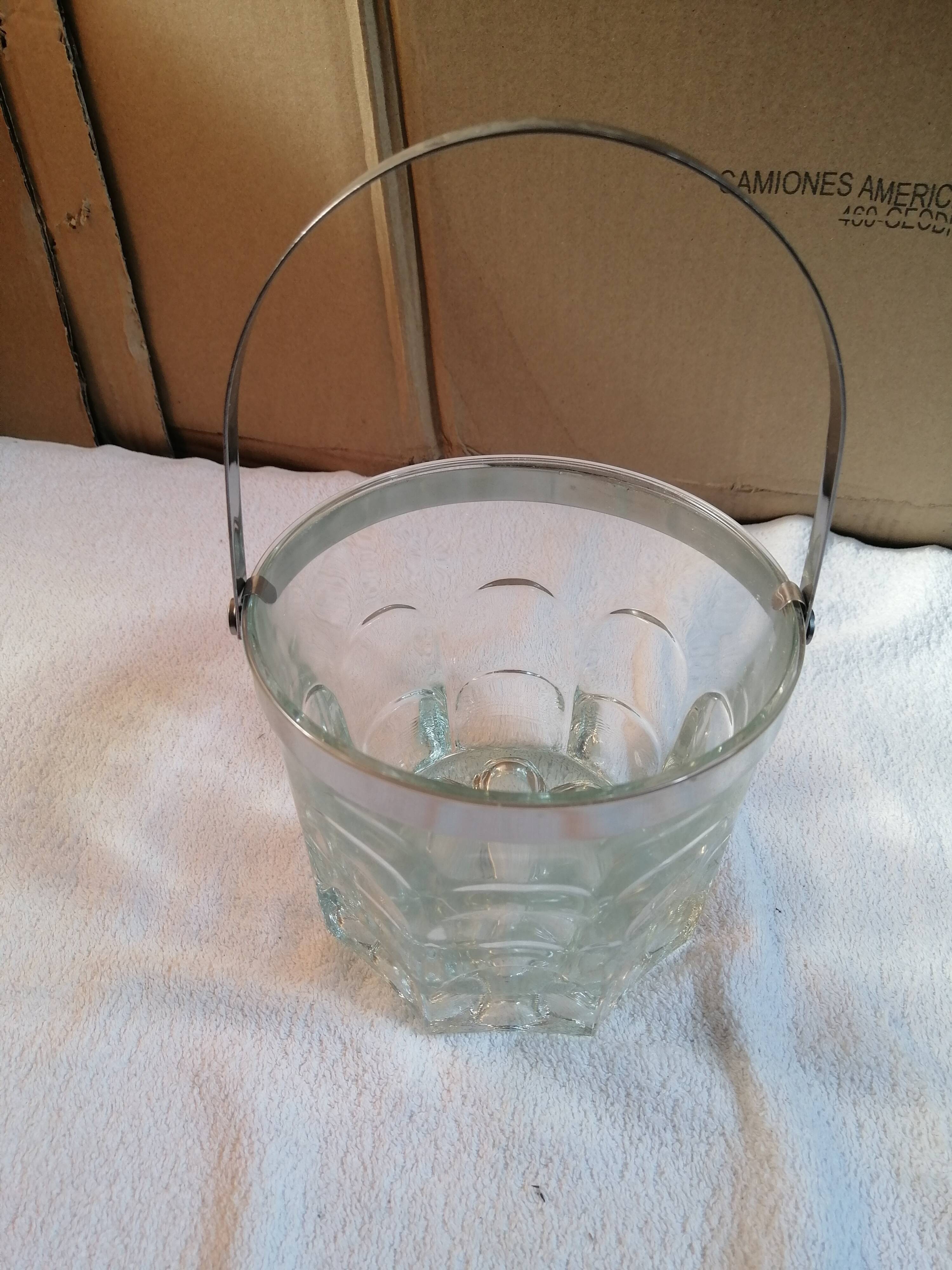 Glass and metal ice bucket