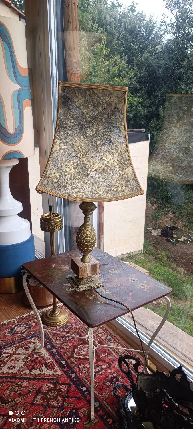 Bronze and marble pineapple lamp, vintage 1960s/70s.