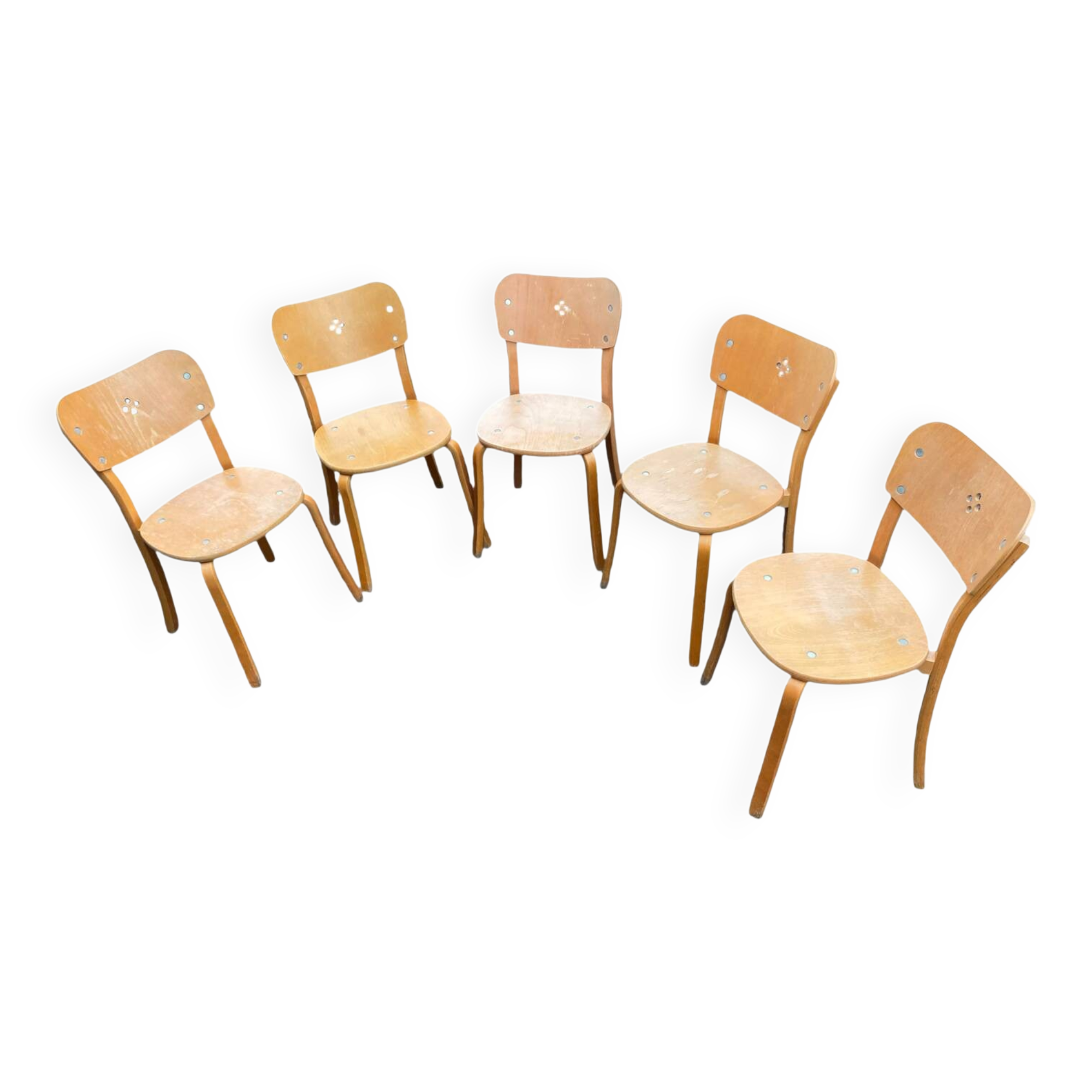 Set of 5 vintage wooden school chairs – 1950s/60s – industrial style