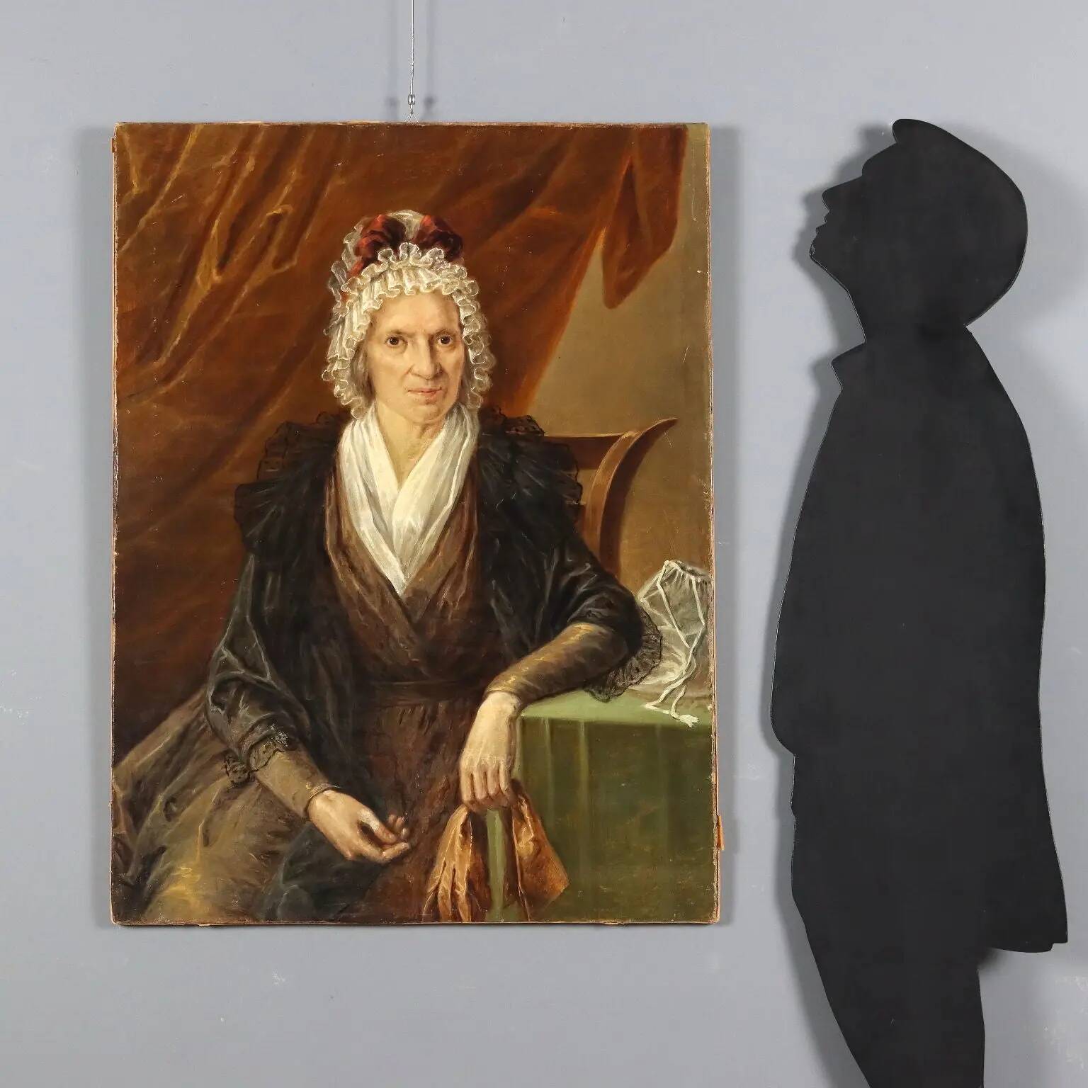Peinture ancienne, portrait d’une noble dame, huile sur toile, XIXe siècle