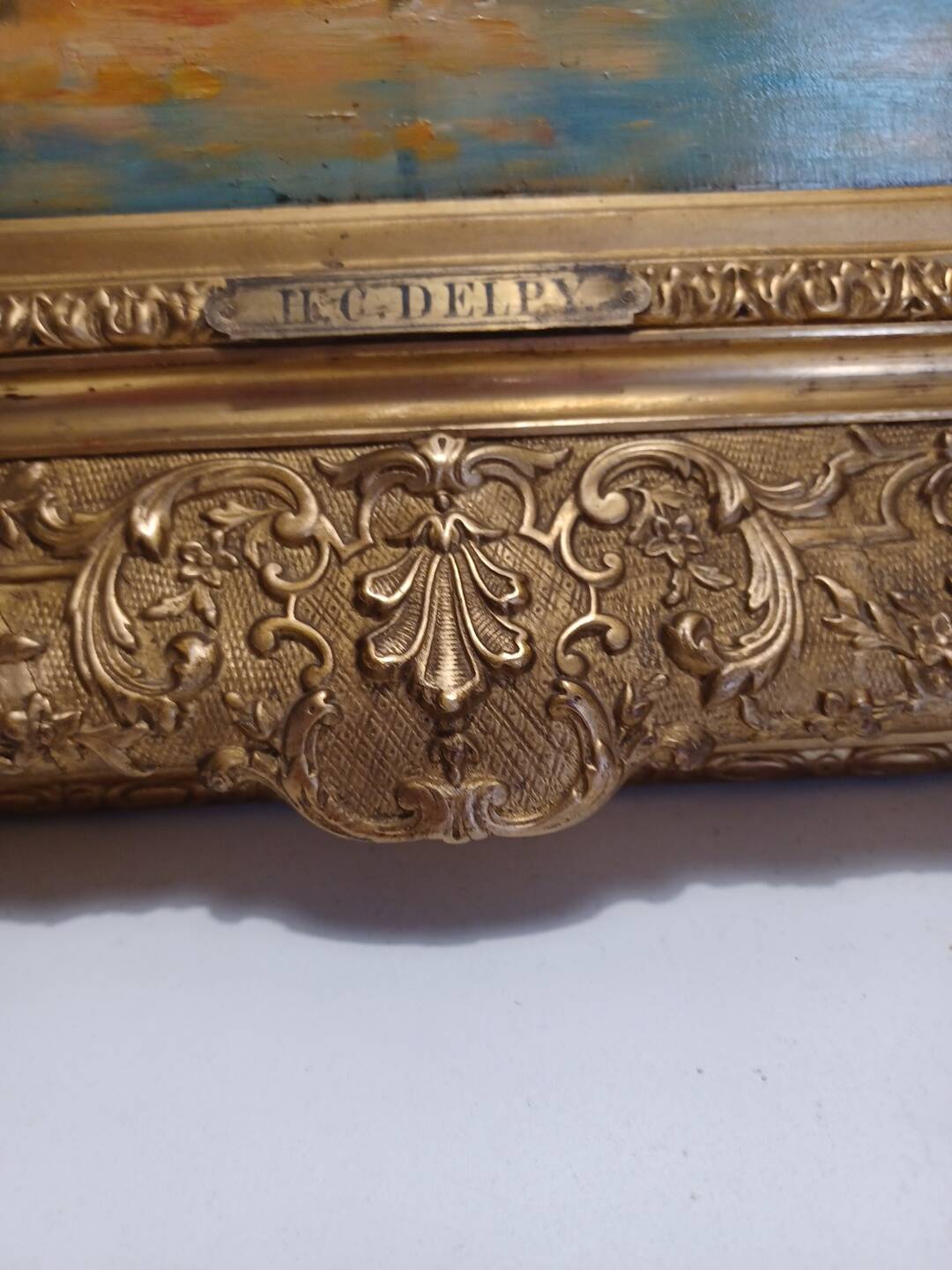 Large painting by Henry Jacques Delpy, Banks of the Seine at Dusk. Early 20th century.