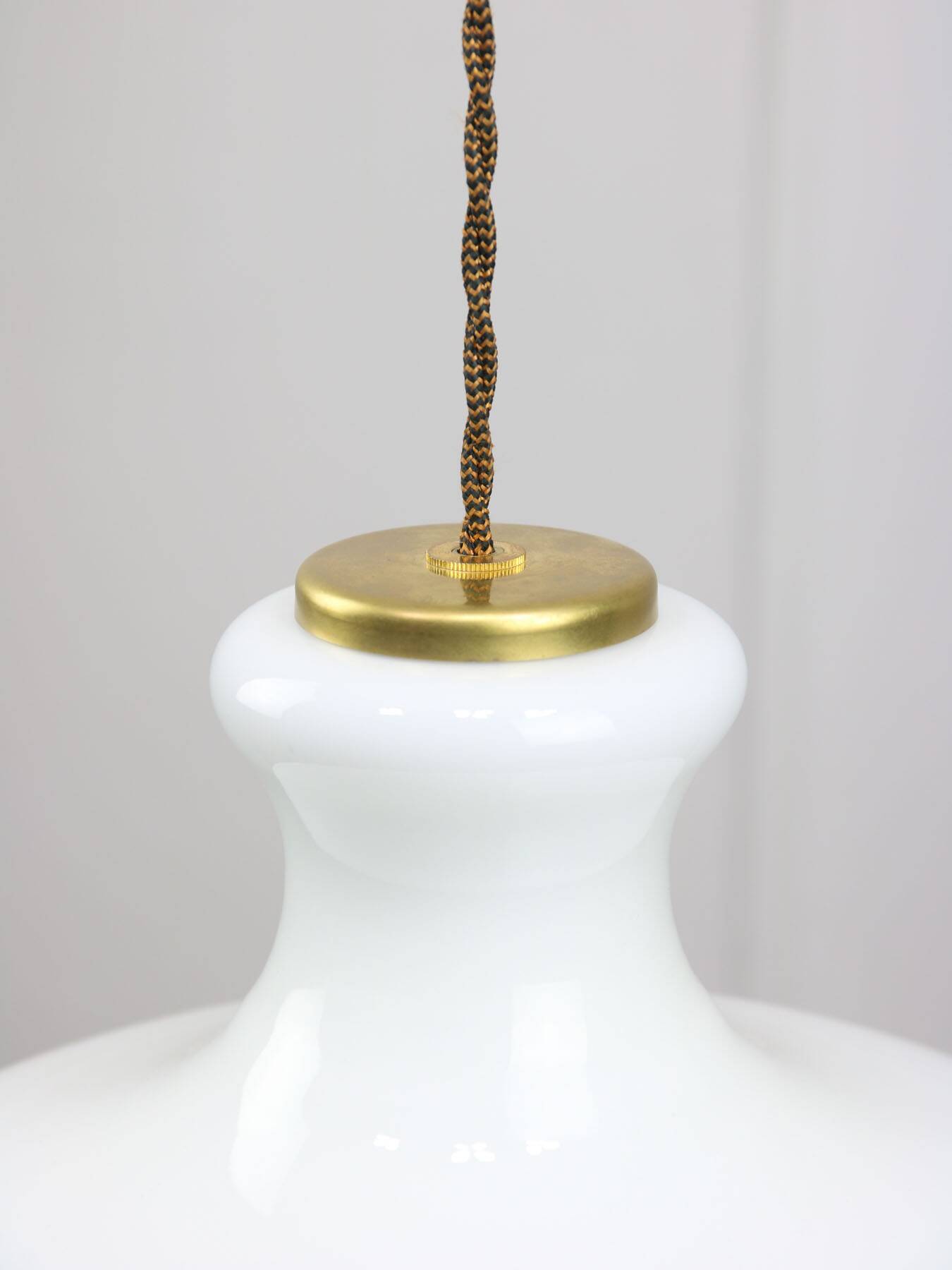 Mid-Century Italian White Glass and Brass Pendant Lamp