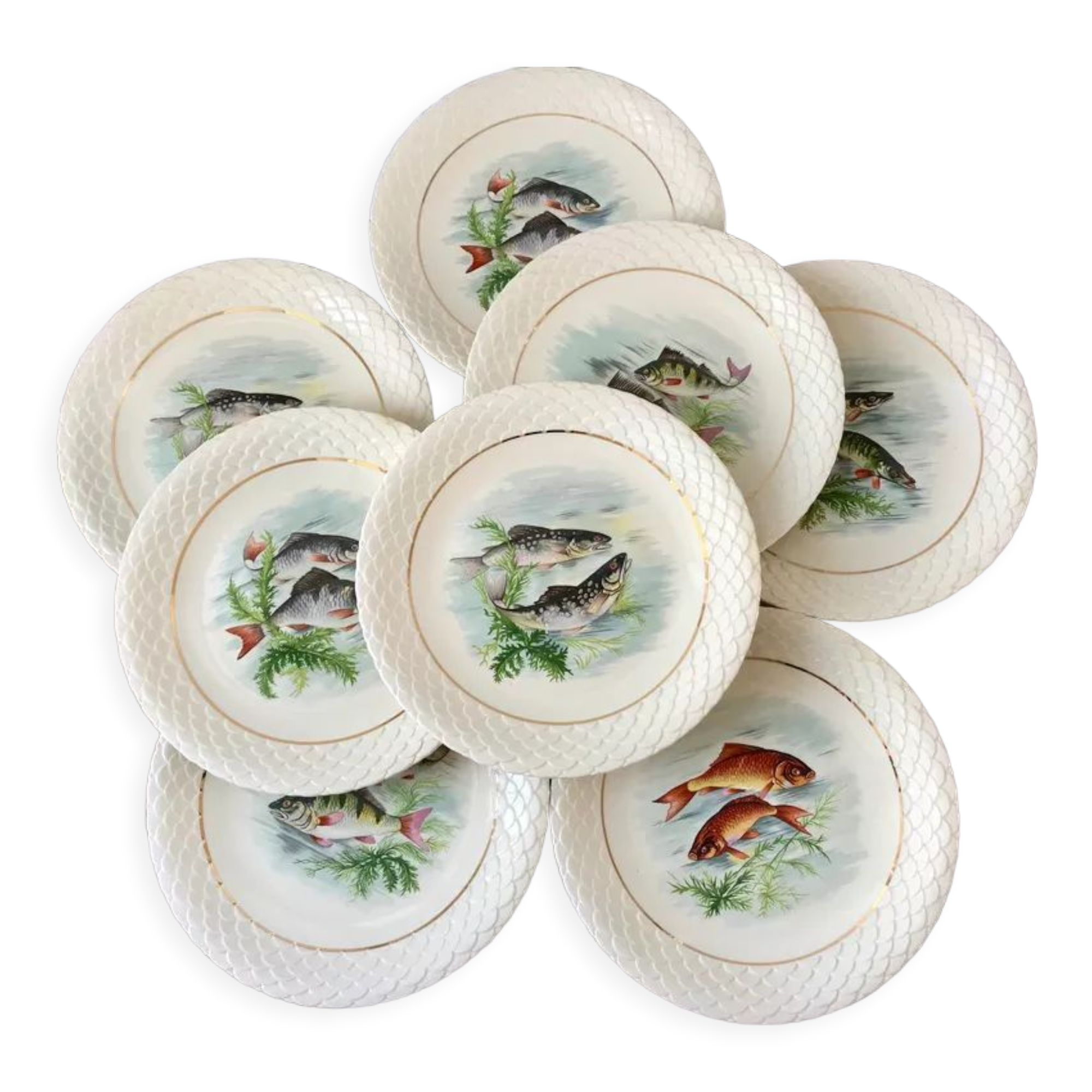 lot of 8 flat plates Gien fish 50s