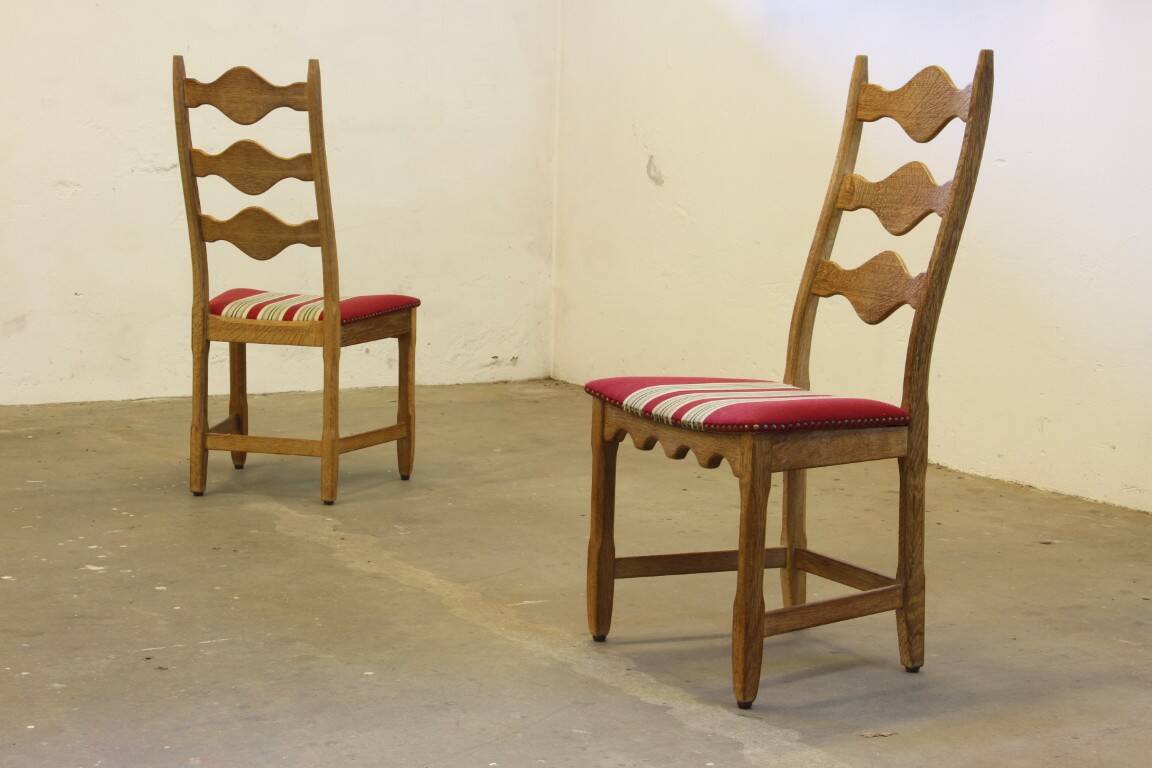Vintage 1960s Danish brutalist ladderback oak chairs in the style of Kjærnulf