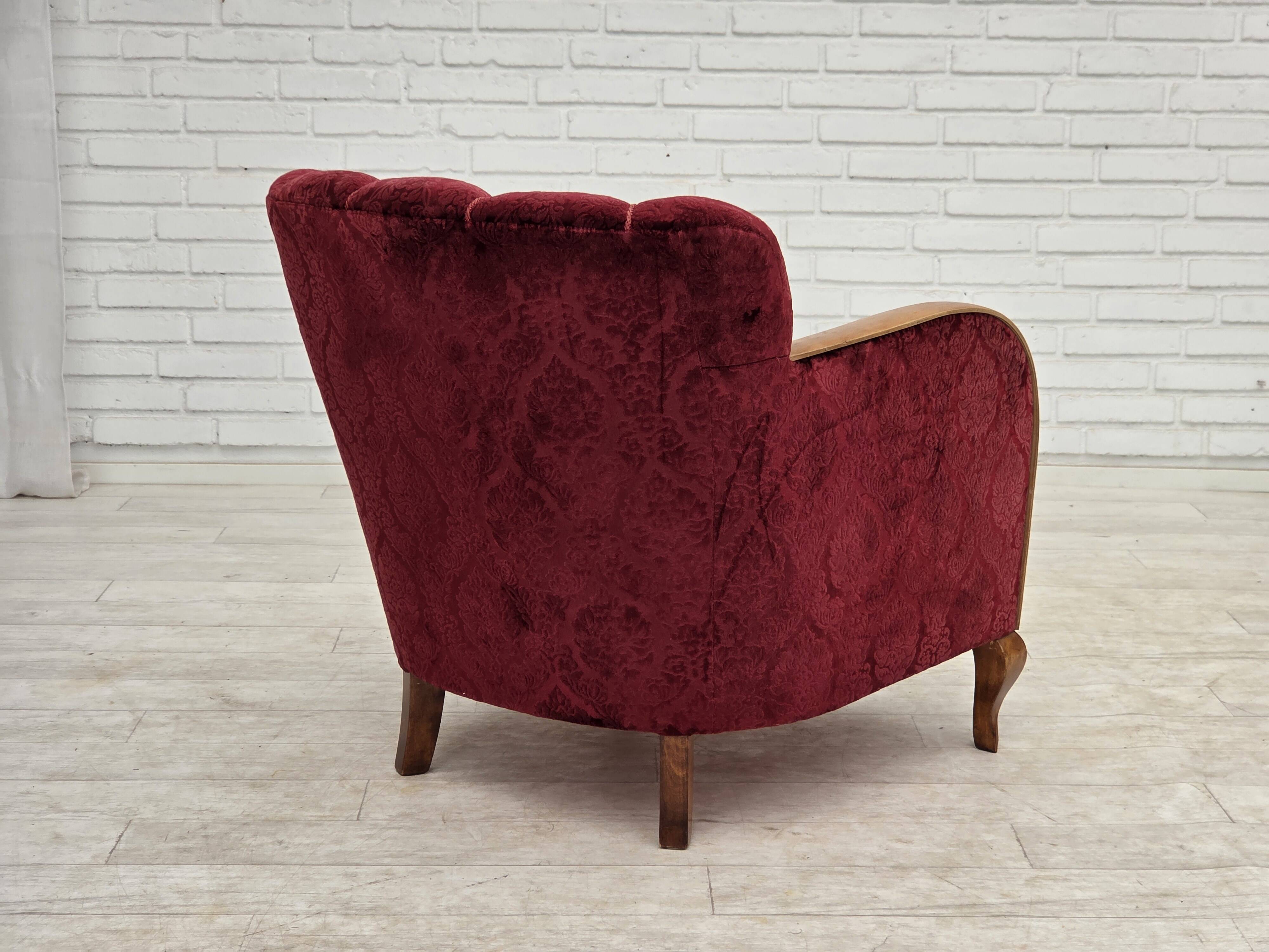 1960s, Danish armchair, cherry-red furniture velour.