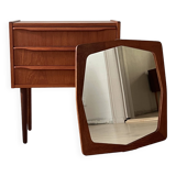Danish vintage set of chest of drawers and mirror, teak, 1960s
