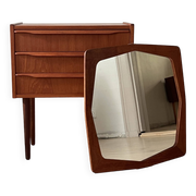 Danish vintage set of chest of drawers and mirror, teak, 1960s