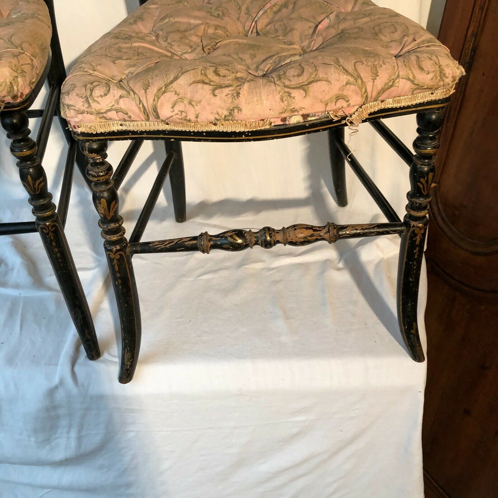 Pair of black laqué wooden chairs napoleon III era